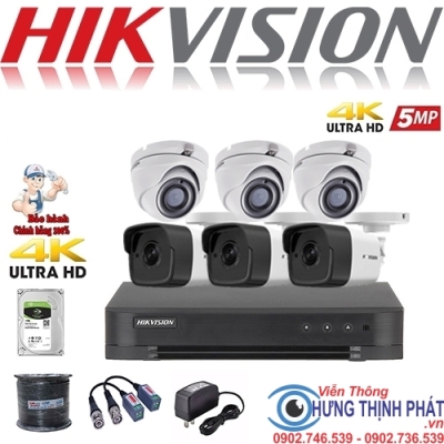 TRỌN BỘ 6 CAMERA QUAN SÁT HIKVISON 5.0 MPX CÓ ÂM THANH